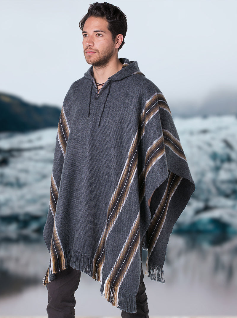 Poncho con capucha de alpaca para hombre, cálido y suave, capa de capa