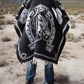 Men's Mexican Poncho - Two Horses - BLACK