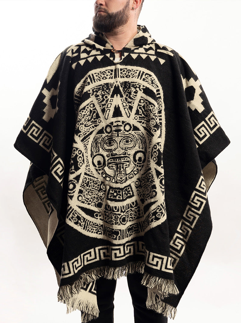 Poncho messicano da uomo - Nero | Stile azteco