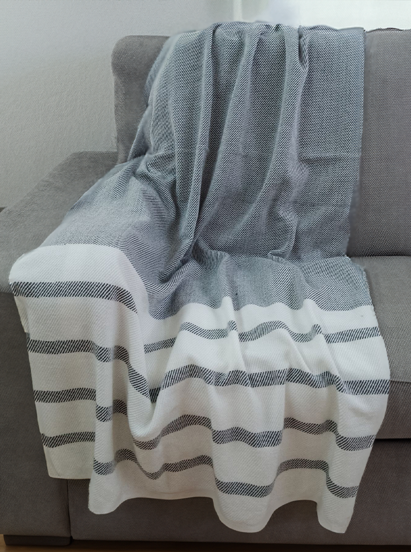 Alpaca Throw Blanket Gray and White with Lines Gamboa