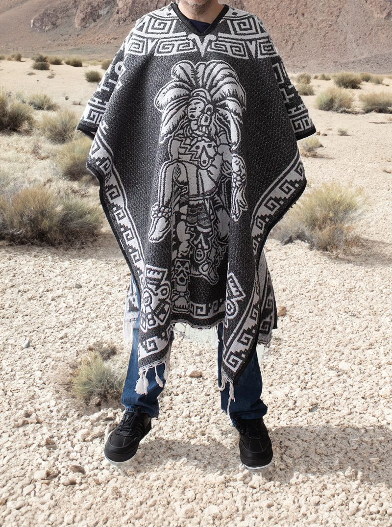 Men's Poncho in Mexican Style - Escudo Nacional - BLACK