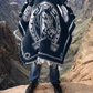 Men's Mexican Poncho - Two Horses - BLUE