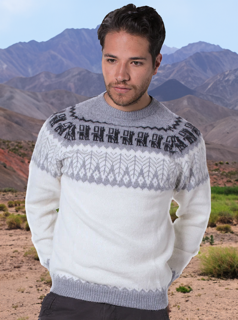 Maglione in alpaca per Uomo -Bianco e Grigio