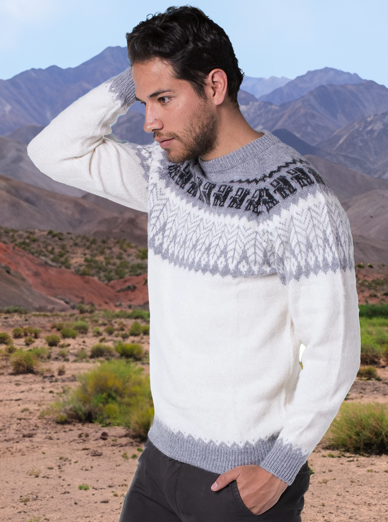 Maglione in alpaca per Uomo -Bianco e Grigio