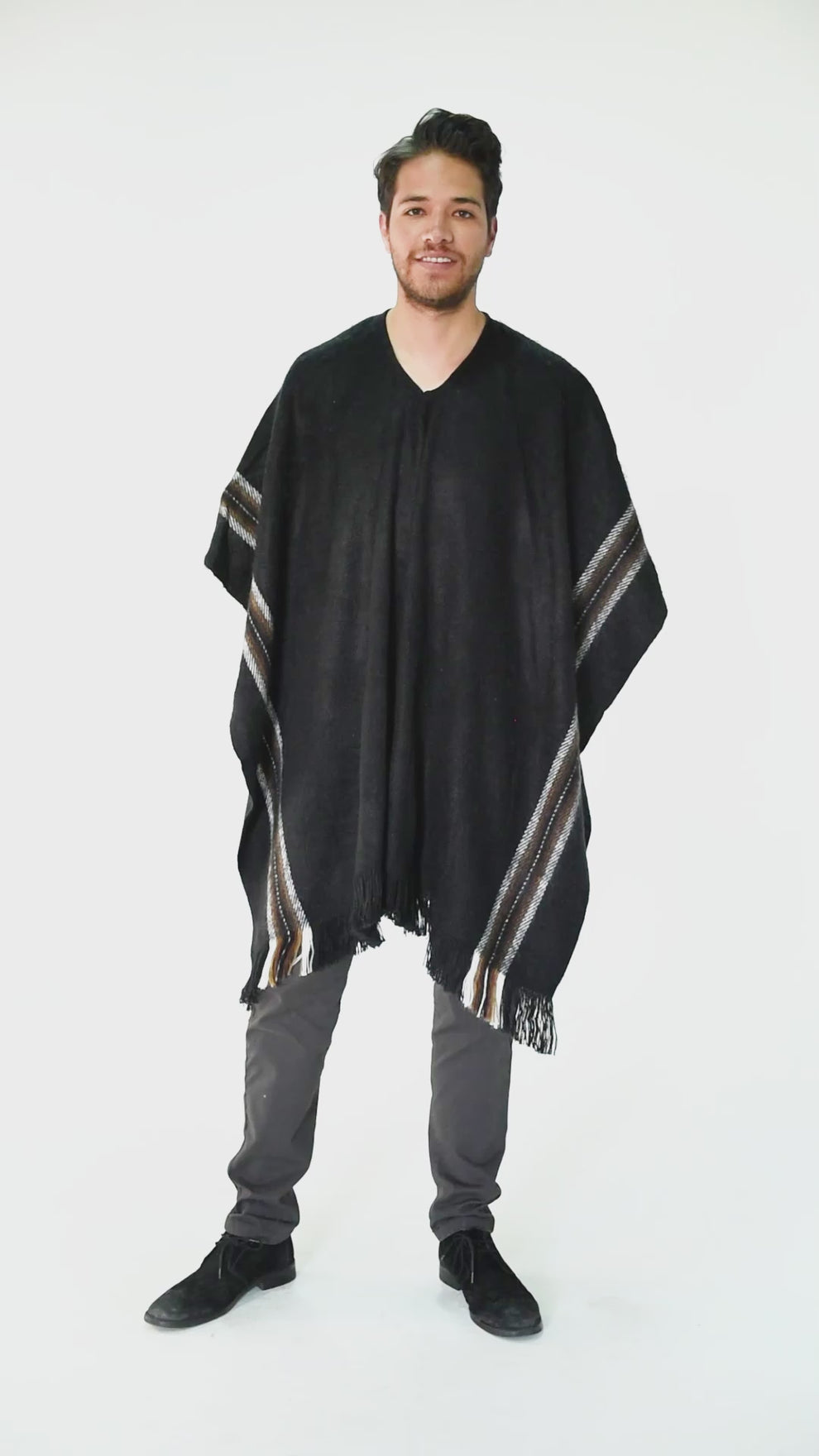 V-Neck Black Poncho for Men – Gamboa