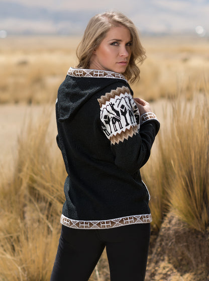 Black Alpaca Full Zip Hoodie for Women