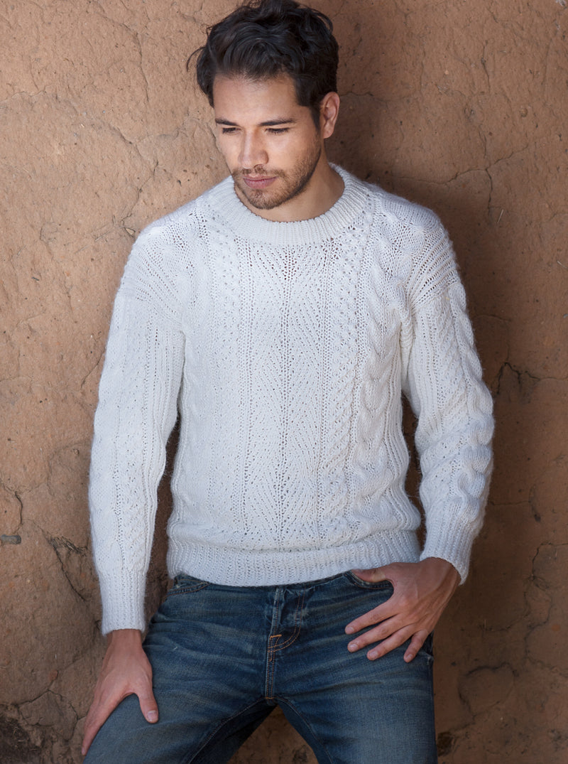 White Hand Knitted Alpaca Sweater for Men – Gamboa