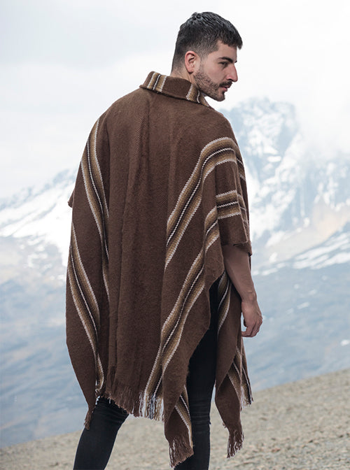 Striped Brown Alpaca Poncho for Men – Gamboa