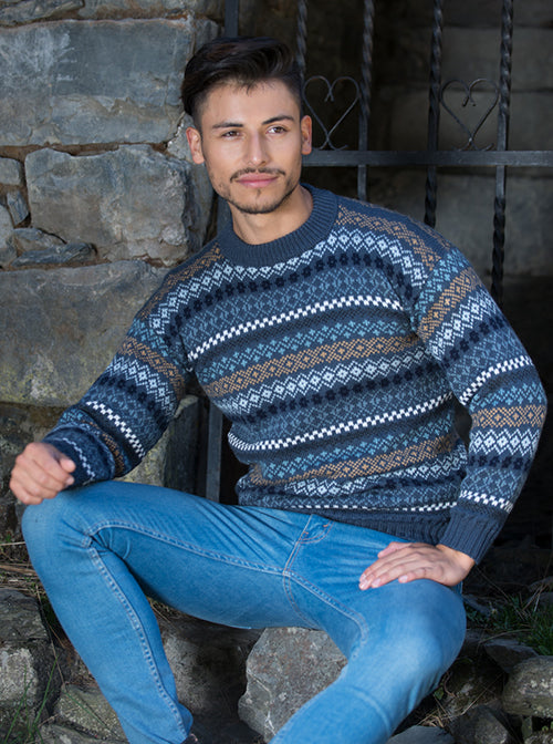 Blue Alpaca Sweater for Men Round Neck – Gamboa