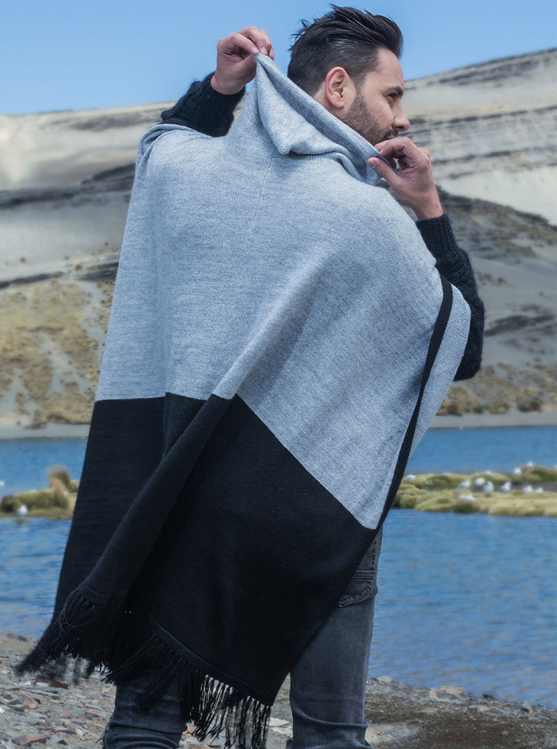 Grey and Black Hooded Poncho for Men – Gamboa