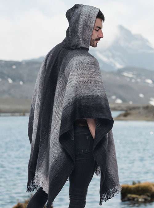 Hooded Poncho for Men Black and Gray – Gamboa