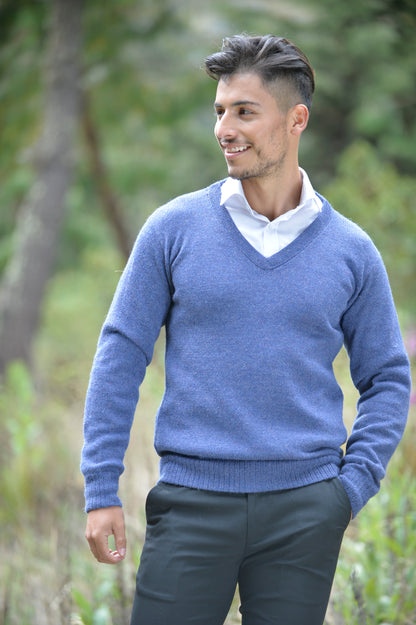 Blue V Neck Sweater for Men