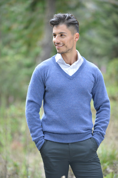 Blue V Neck Sweater for Men